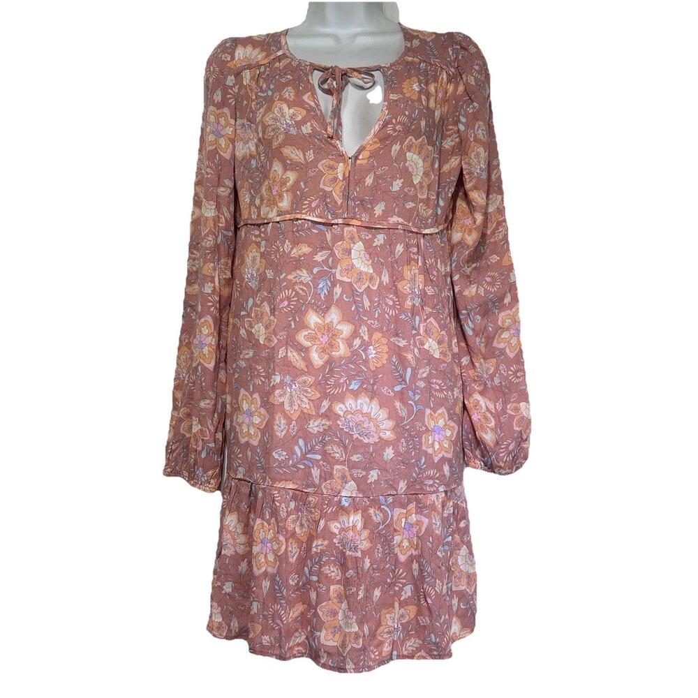 Billabong Hearts Desire Floral Long Sleeve Boho Mini Dress Size S